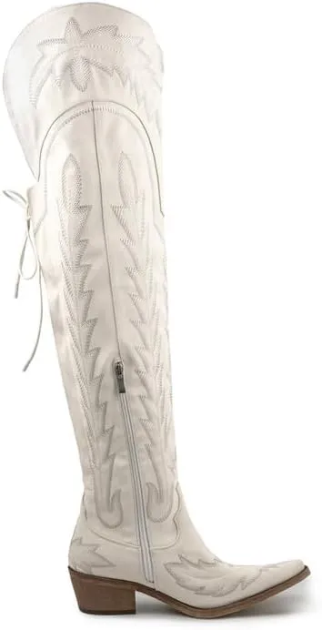 Atuelang Cowboy Boots for Women Thigh High Cowgirl Boots Wide Calf Western Embroidered Over The Knee Boots