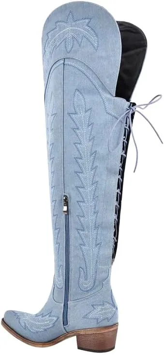 Atuelang Cowboy Boots for Women Thigh High Cowgirl Boots Wide Calf Western Embroidered Over The Knee Boots