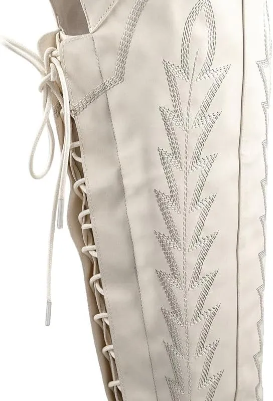 Atuelang Cowboy Boots for Women Thigh High Cowgirl Boots Wide Calf Western Embroidered Over The Knee Boots