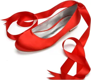 Ballerina Flats Shoes for Women Summer Bride Lace Tie Up Formal Wedding Party Dress Shoes
