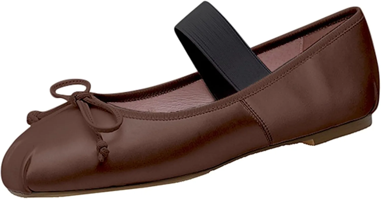 Ballet Flats Shoes for Women Ballerina Satin Flats Ladies Bow Casual Mary Jane Elastic Strap Flats