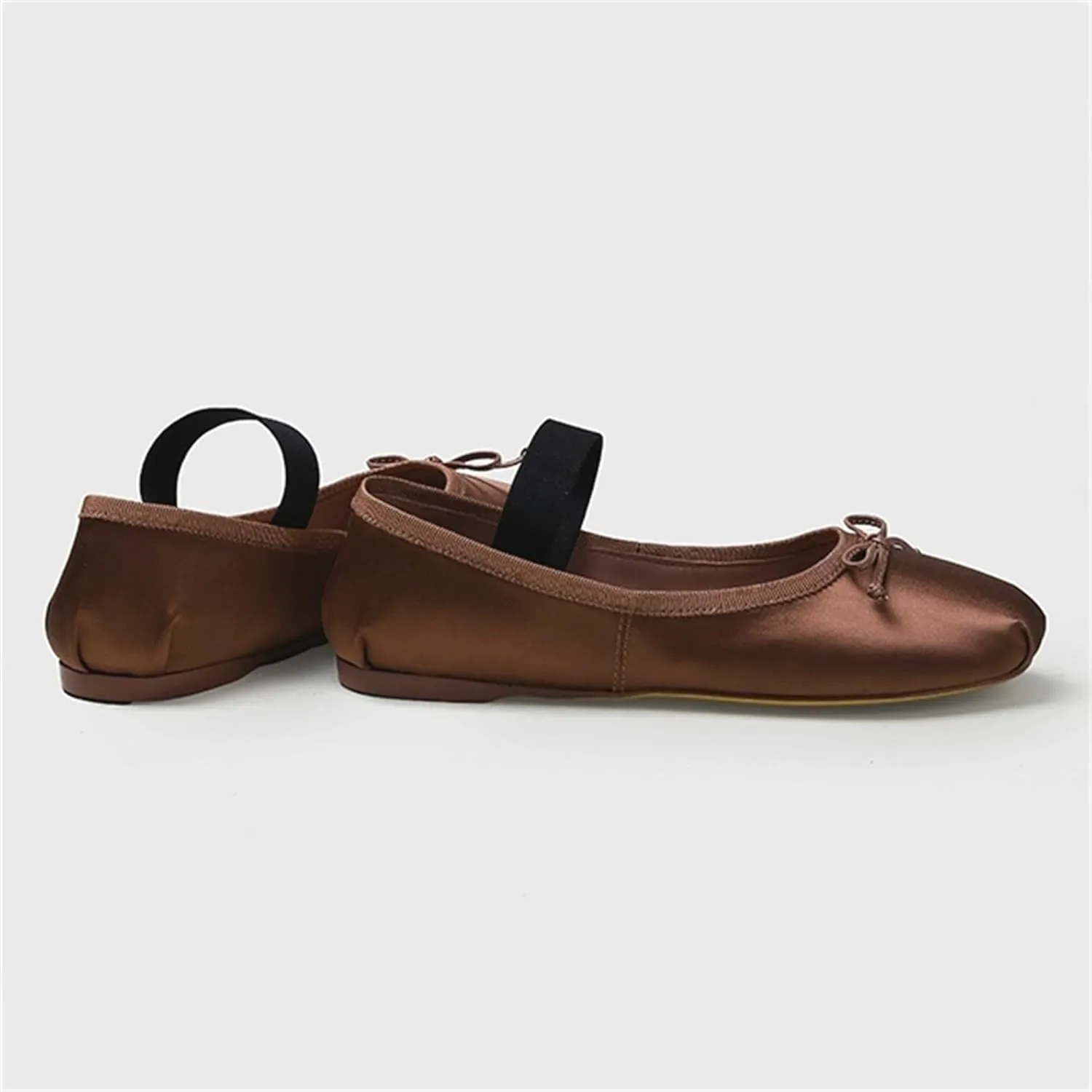Ballet Flats Shoes for Women Ballerina Satin Flats Ladies Bow Casual Mary Jane Elastic Strap Flats