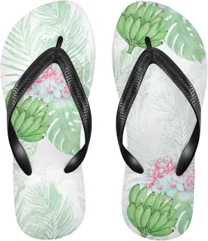 Banana Monstera Green Flip Flops Beach Shower Thong Sandals Rubber Non Slip Summer Slippers Shoes for Women Men Walking