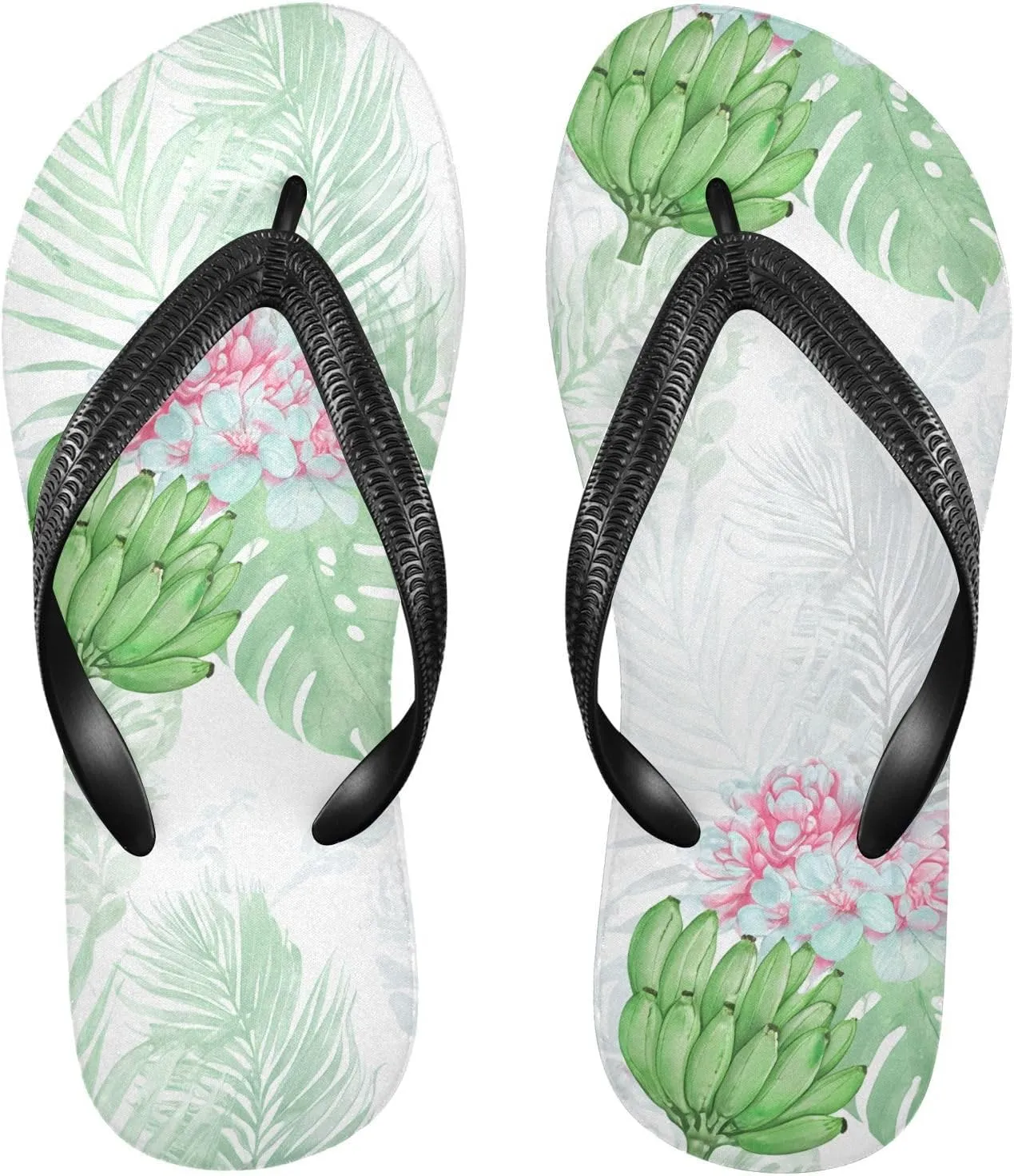 Banana Monstera Green Flip Flops Beach Shower Thong Sandals Rubber Non Slip Summer Slippers Shoes for Women Men Walking