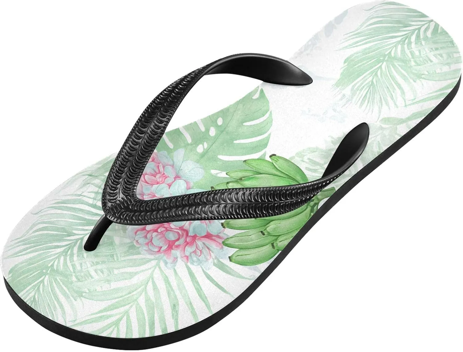 Banana Monstera Green Flip Flops Beach Shower Thong Sandals Rubber Non Slip Summer Slippers Shoes for Women Men Walking