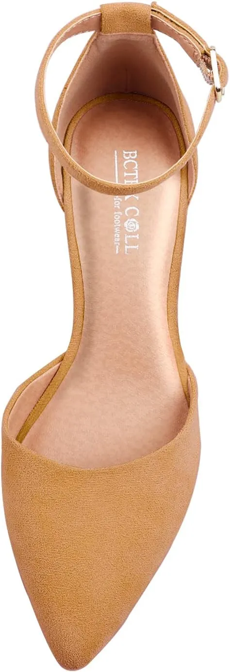 BCTEX COLL Womens Pointed Toe Pumps Shoes Ankle Strap Chunky Low Heels Metal Lined Sandals Designed for Women