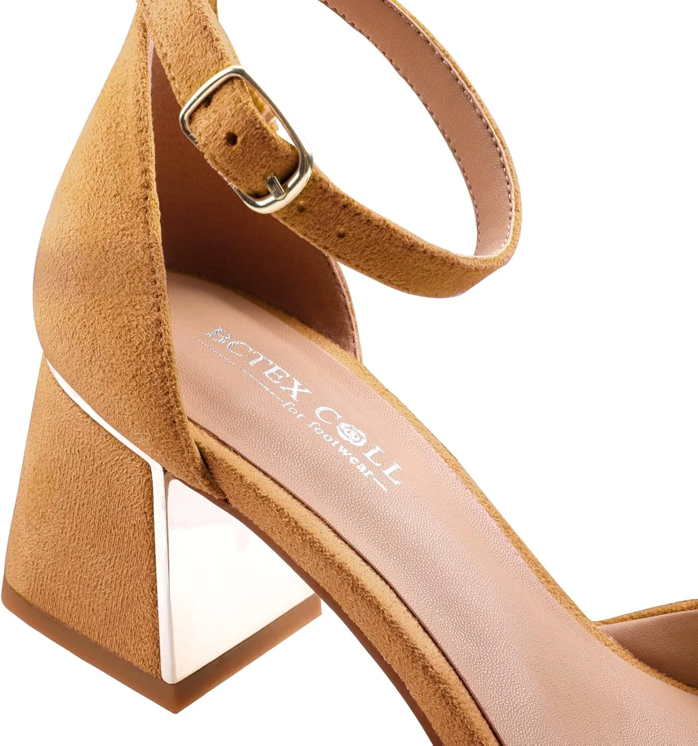 BCTEX COLL Womens Pointed Toe Pumps Shoes Ankle Strap Chunky Low Heels Metal Lined Sandals Designed for Women