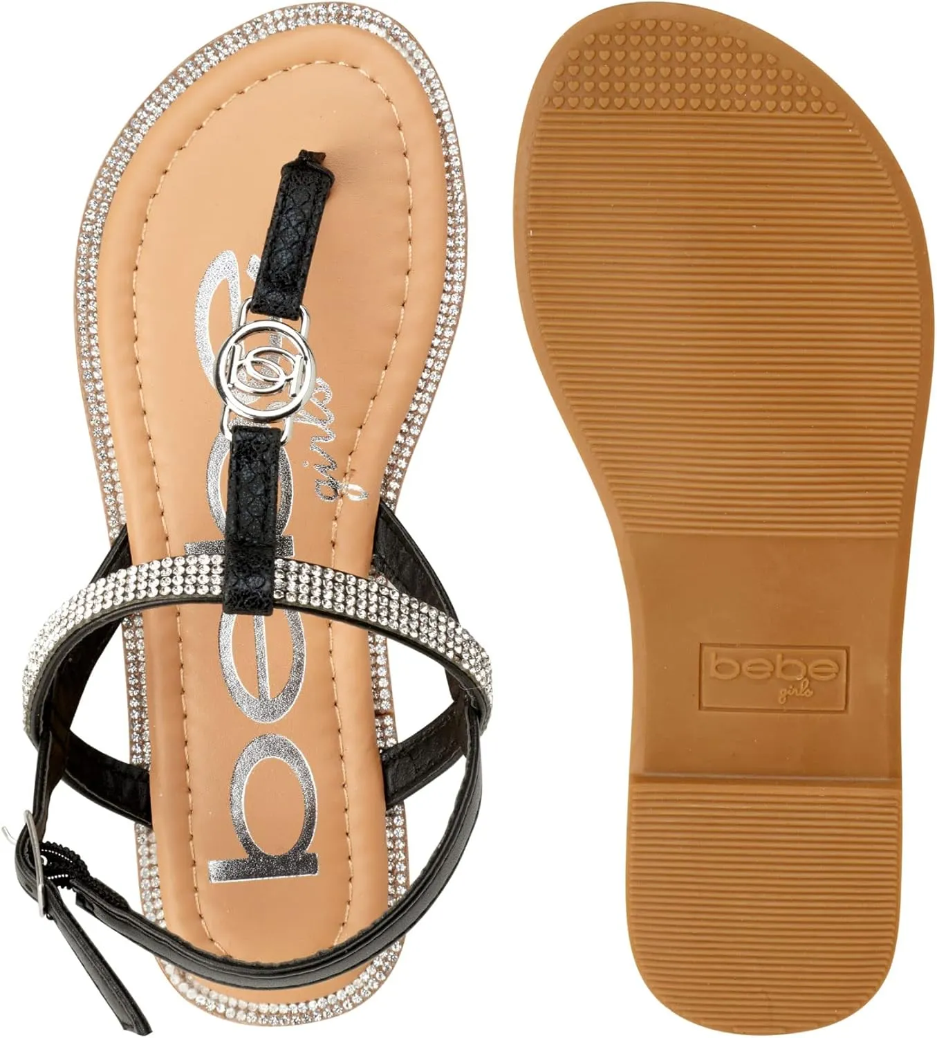 bebe Girls' Sandals – Rhinestone Studded Snake Sandals with Medallion (Little Kid/Big Kid)