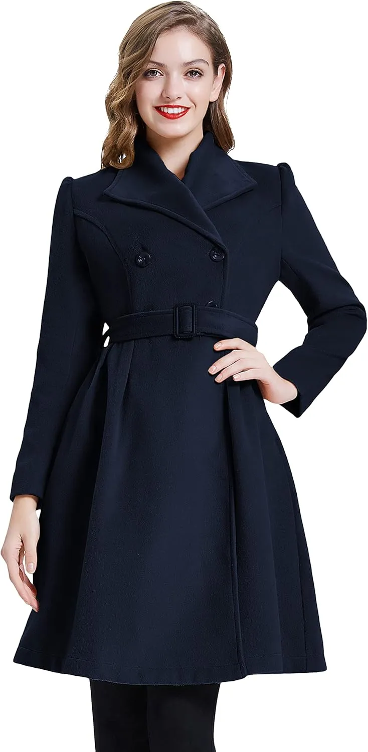 Belle Poque Women's Double Breasted Dress Coats Winter Trench Jacket with Belt