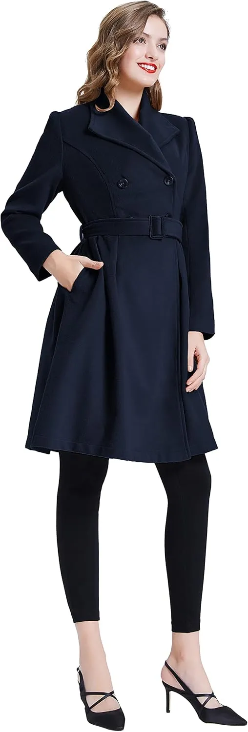 Belle Poque Women's Double Breasted Dress Coats Winter Trench Jacket with Belt