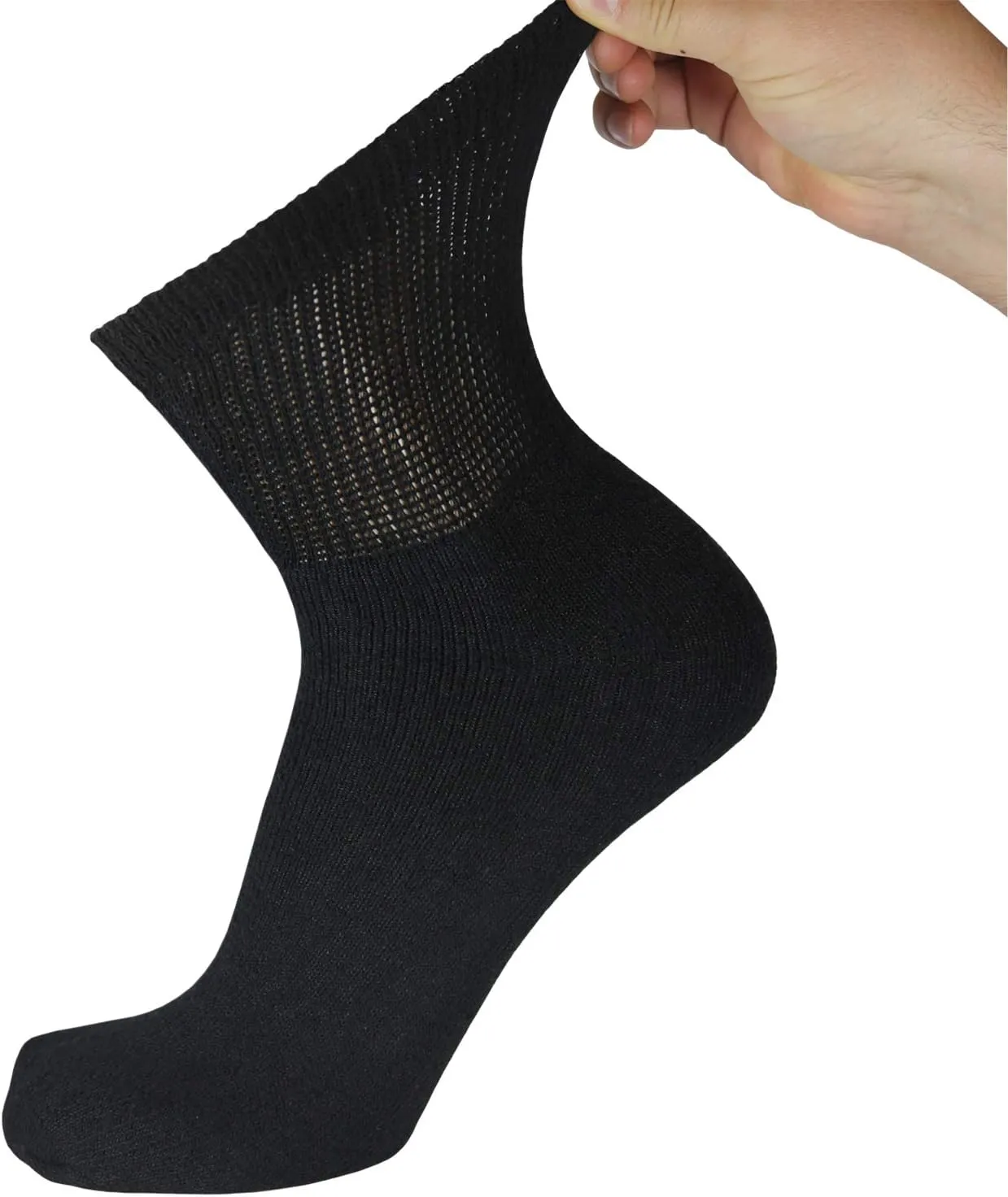Big and Tall Diabetic Cotton Neuropathy Ankle Socks, King Size Mens Athletic Socks (13-15, Quarter Black) - 12 pairs