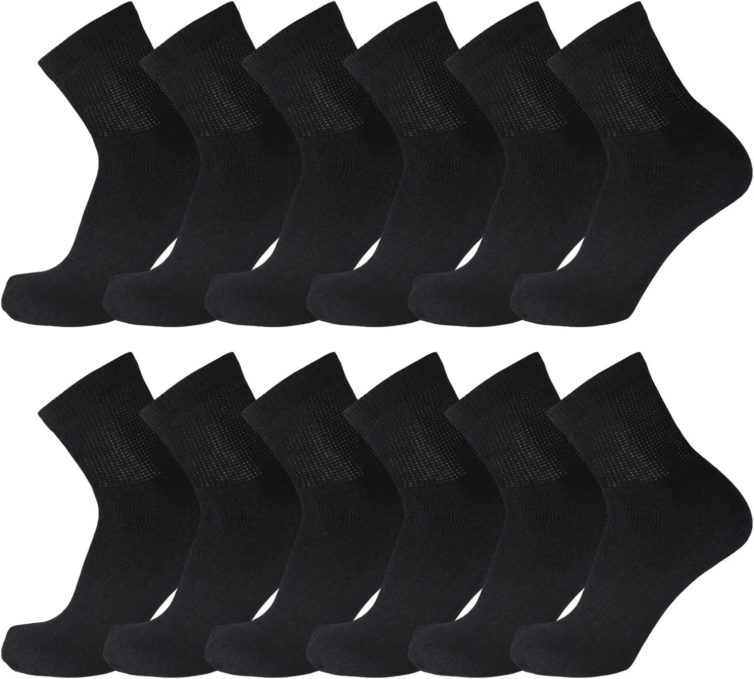 Big and Tall Diabetic Cotton Neuropathy Ankle Socks, King Size Mens Athletic Socks (13-15, Quarter Black) - 12 pairs
