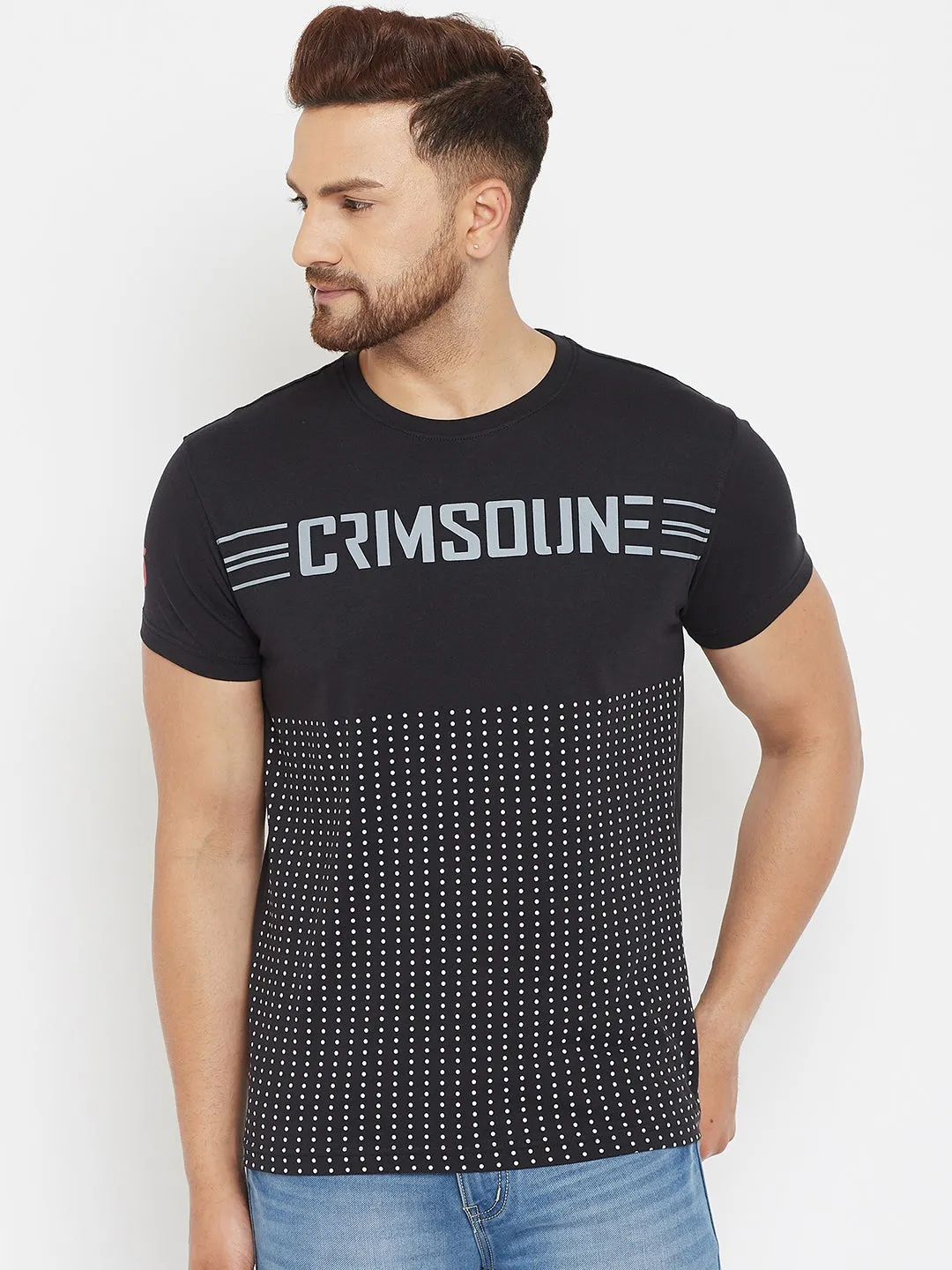 Black Printed Round Neck T-Shirt