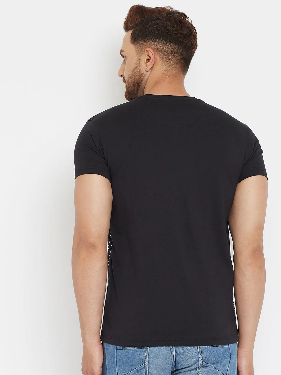 Black Printed Round Neck T-Shirt