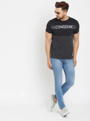 Black Printed Round Neck T-Shirt