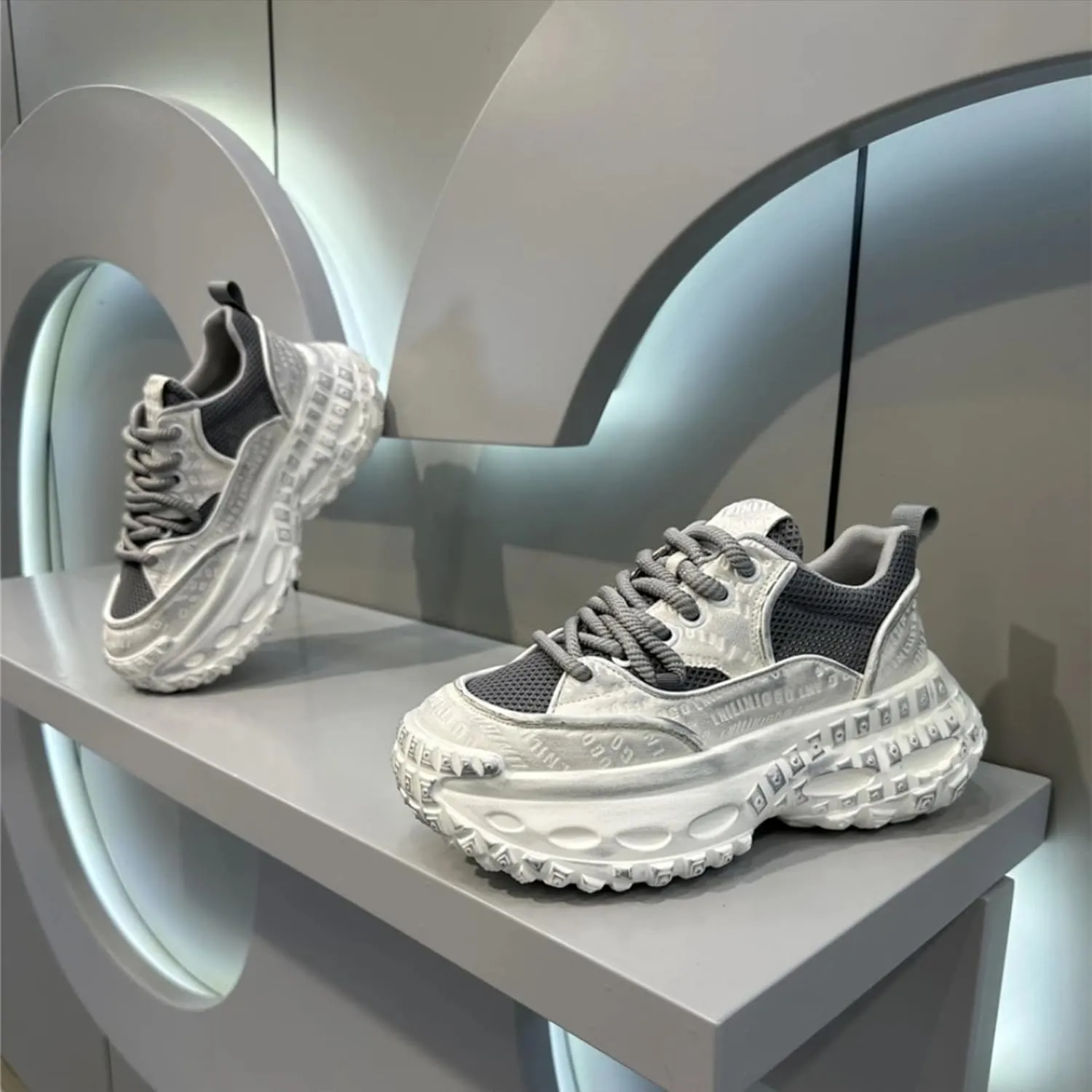 Breathable Mesh Stylish Platform Nonslip Sneakers for Women Casual Daily Wear Student Office Comfortable Lightweight Walking Shoes with Modern Street Look