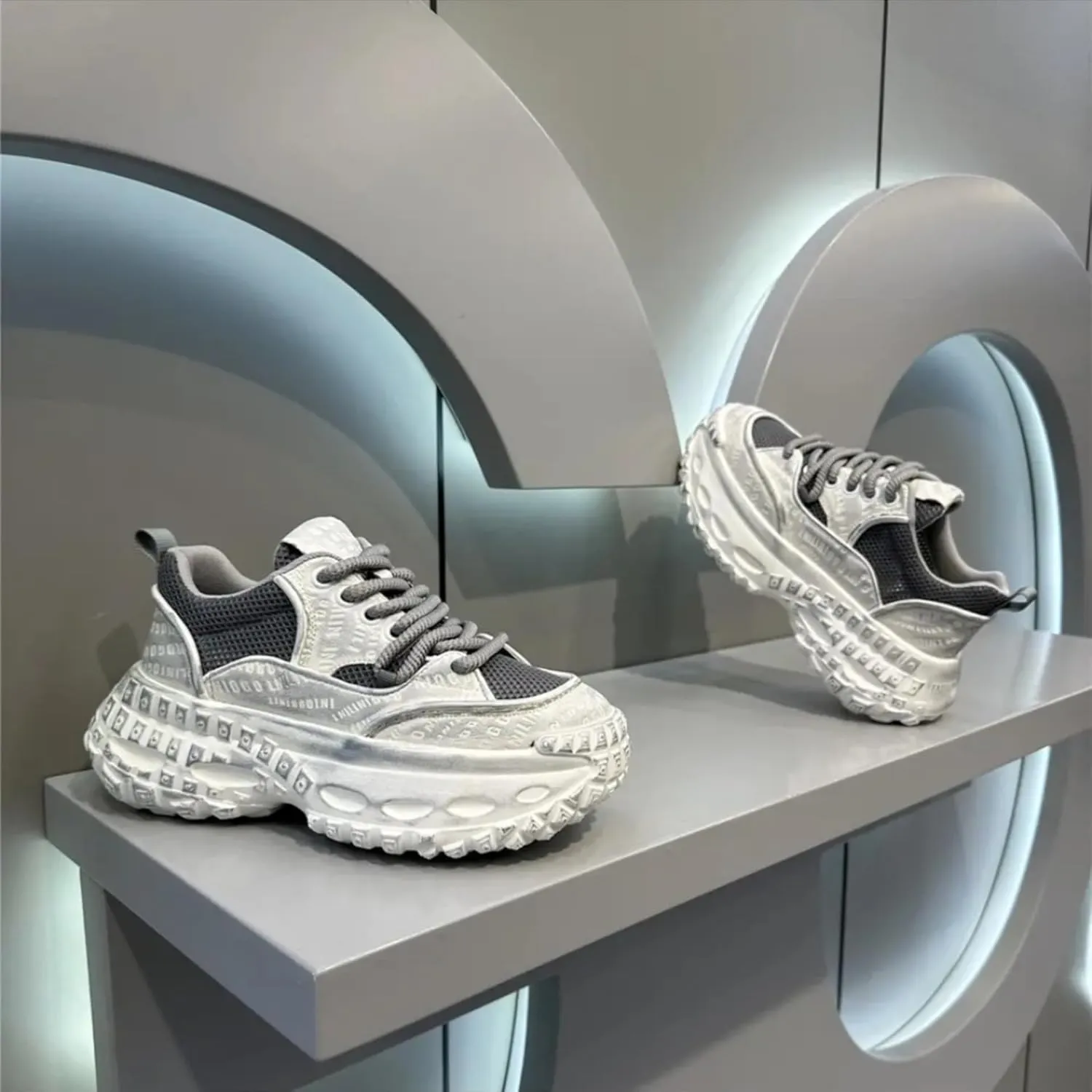 Breathable Mesh Stylish Platform Nonslip Sneakers for Women Casual Daily Wear Student Office Comfortable Lightweight Walking Shoes with Modern Street Look