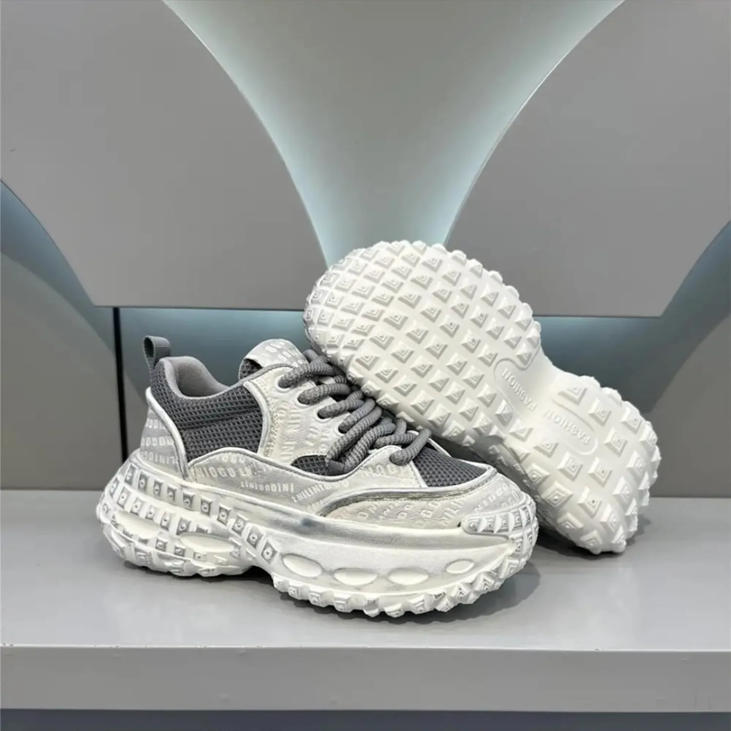 Breathable Mesh Stylish Platform Nonslip Sneakers for Women Casual Daily Wear Student Office Comfortable Lightweight Walking Shoes with Modern Street Look