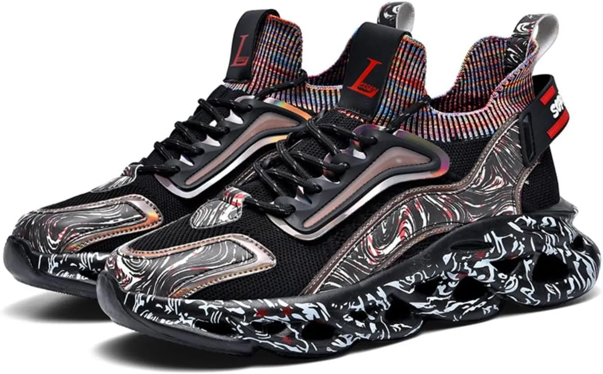 Breathable Mesh Y2K Graffiti Blade Sole Running Sneakers for Women Casual Sport Style Lightweight Cushion Jogging Shoes with Futuristic Streetwear Design