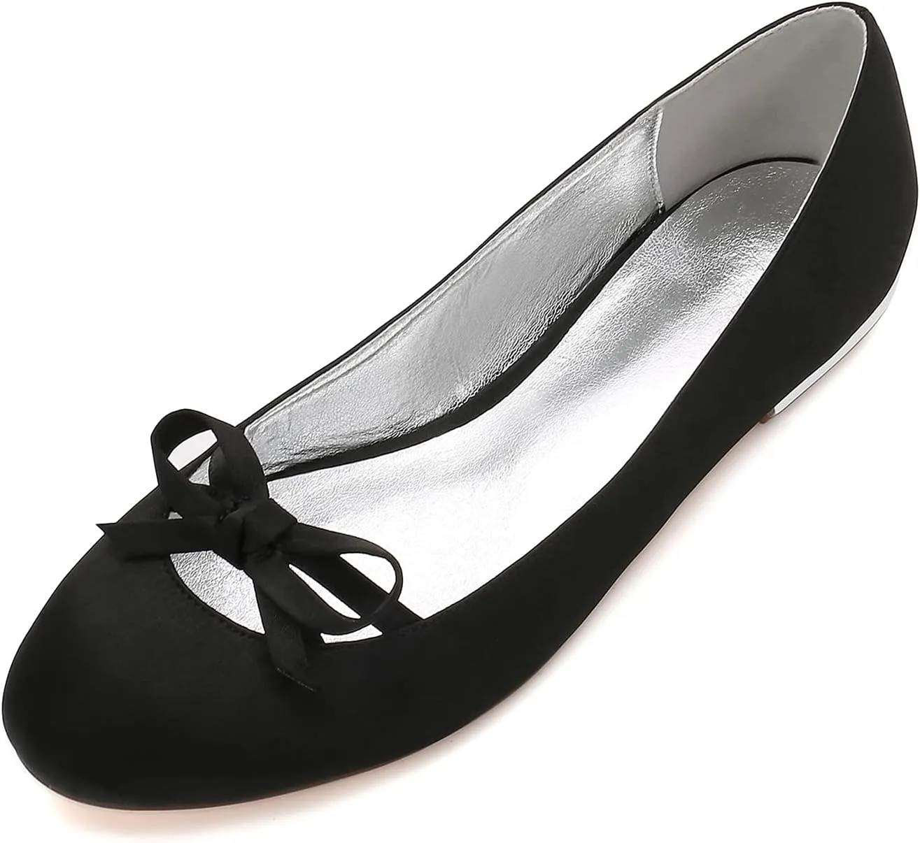 Bridal Shoes Women Round Toe Satin Ballet Flats Wedding Dress Shoe Dolly Shoes