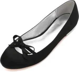 Bridal Shoes Women Round Toe Satin Ballet Flats Wedding Dress Shoe Dolly Shoes