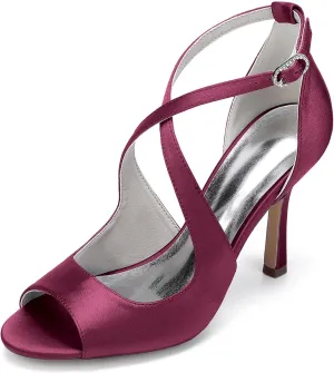 Bride Wedding Shoes Women'S Stilettos Heeled Sandals 9.5Cm Bridal Open Toe Sexy High Heels Ankle Strap Buckle Heels