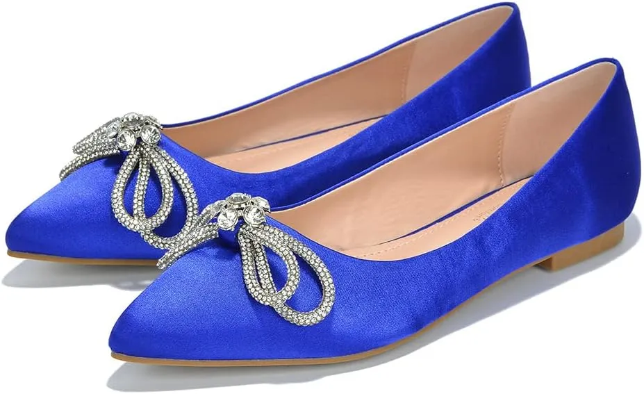 Cape Robbin Stearling Pointed Toe Flats for Women, Women's Flats with Rhinestone Bow