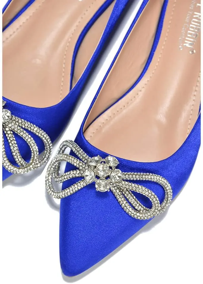Cape Robbin Stearling Pointed Toe Flats for Women, Women's Flats with Rhinestone Bow