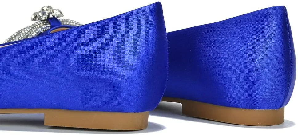 Cape Robbin Stearling Pointed Toe Flats for Women, Women's Flats with Rhinestone Bow
