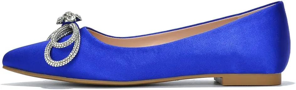 Cape Robbin Stearling Pointed Toe Flats for Women, Women's Flats with Rhinestone Bow