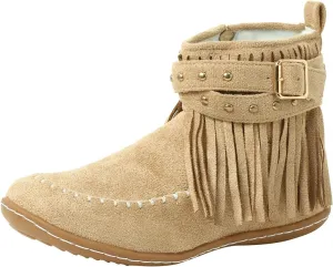 Cathalem Ankle Boots for Women, Fringe Faux Suede Boots Retro Round Toe Fringe Buckle Strap Boots Tassel Knight Booties Shoes
