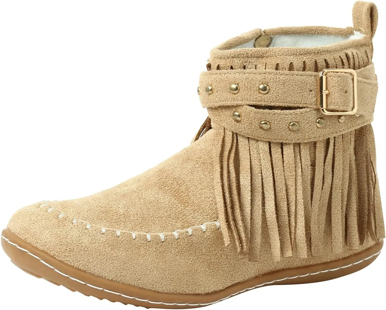 Cathalem Ankle Boots for Women, Fringe Faux Suede Boots Retro Round Toe Fringe Buckle Strap Boots Tassel Knight Booties Shoes