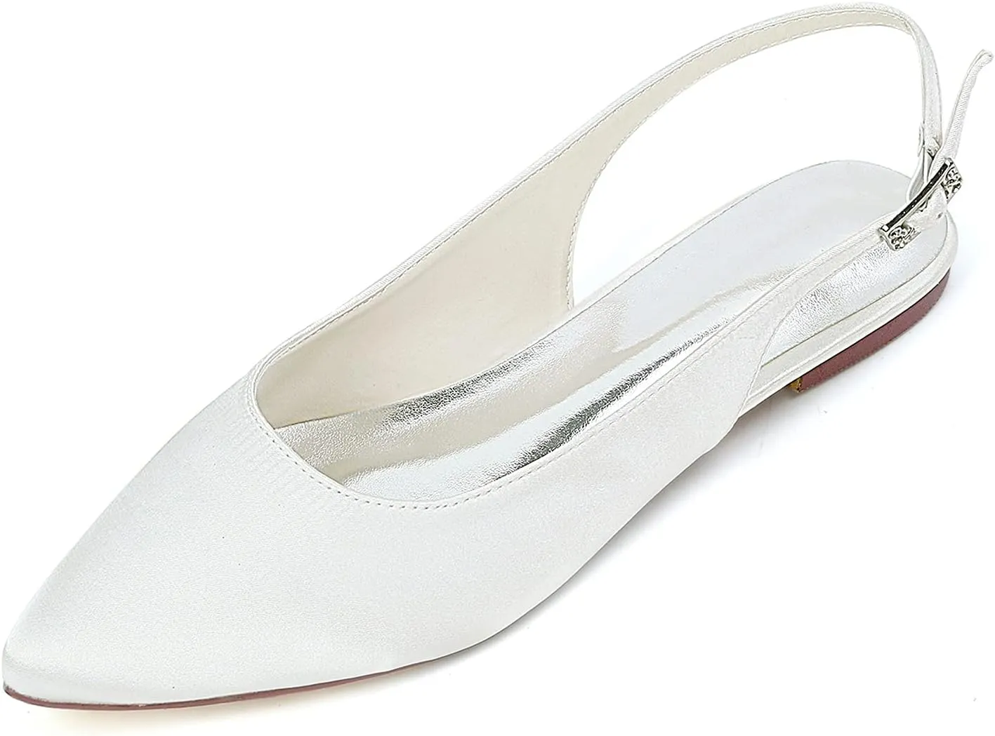 Charmstep Women Satin Wedding Flat Shoes for Bride Pointed Toe Slingback Ballet Pumps Bridal Party Dress Shoes 2046-22
