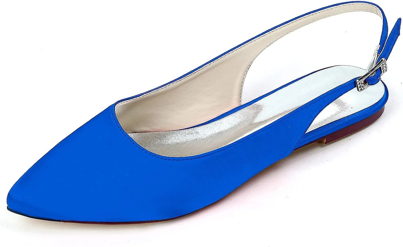 Charmstep Women Satin Wedding Flat Shoes for Bride Pointed Toe Slingback Ballet Pumps Bridal Party Dress Shoes 2046-22