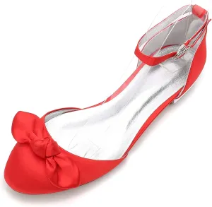 Charmstep Women's D'Orsay Ankle Strap Ballet Flats Round Toe Satin Bows Wedding Bridal Dress Shoes 5049-28