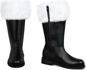 Christmas Santa Boots Men, Christmas Santa Claus Boots for Men Adult Wide Calf Costume with White Fur