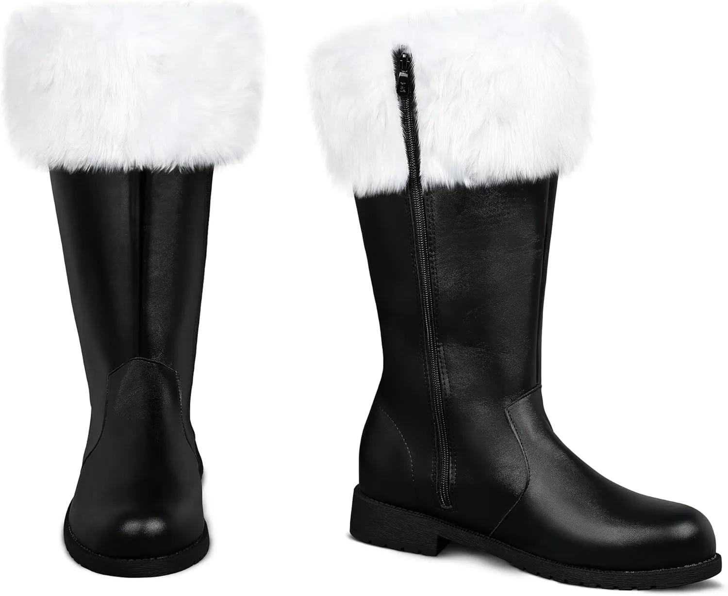 Christmas Santa Boots Men, Christmas Santa Claus Boots for Men Adult Wide Calf Costume with White Fur