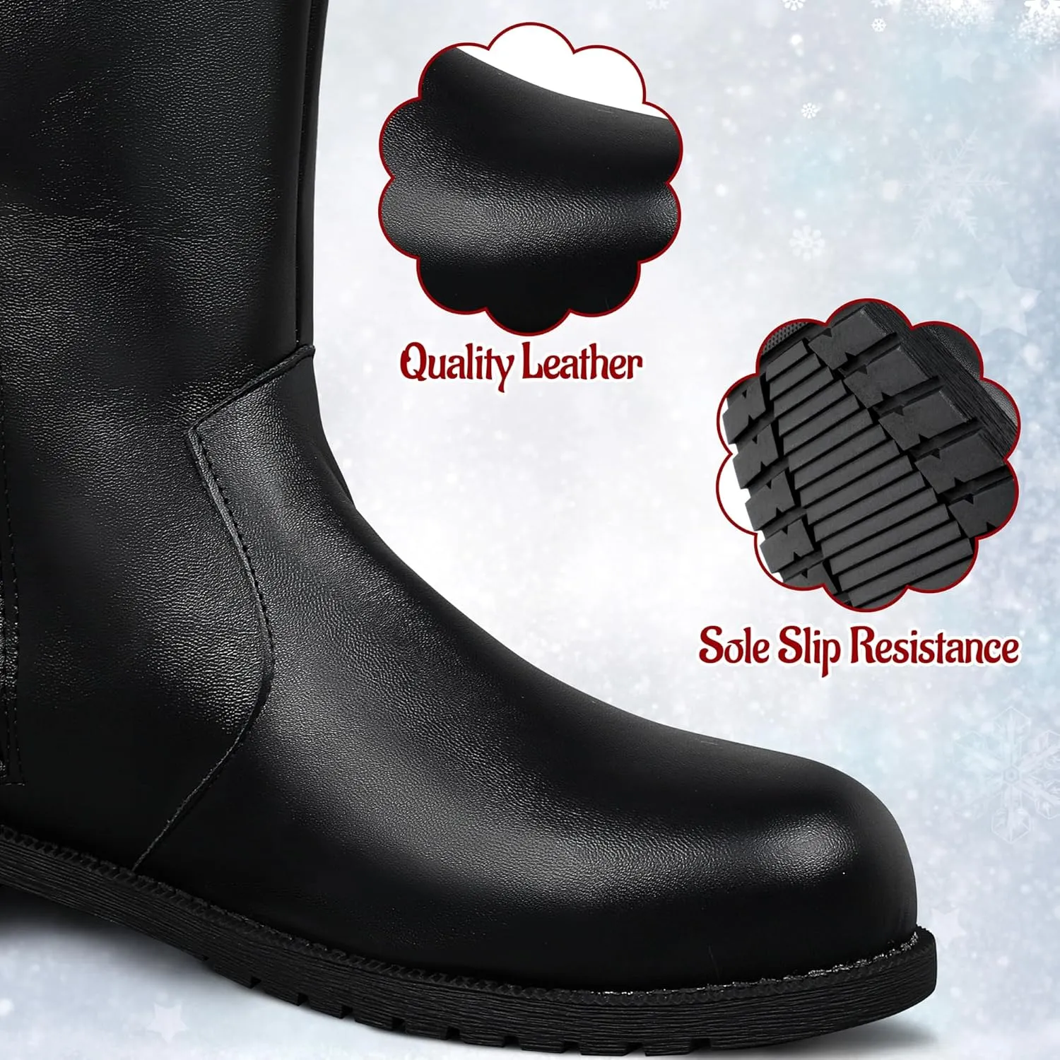Christmas Santa Boots Men, Christmas Santa Claus Boots for Men Adult Wide Calf Costume with White Fur