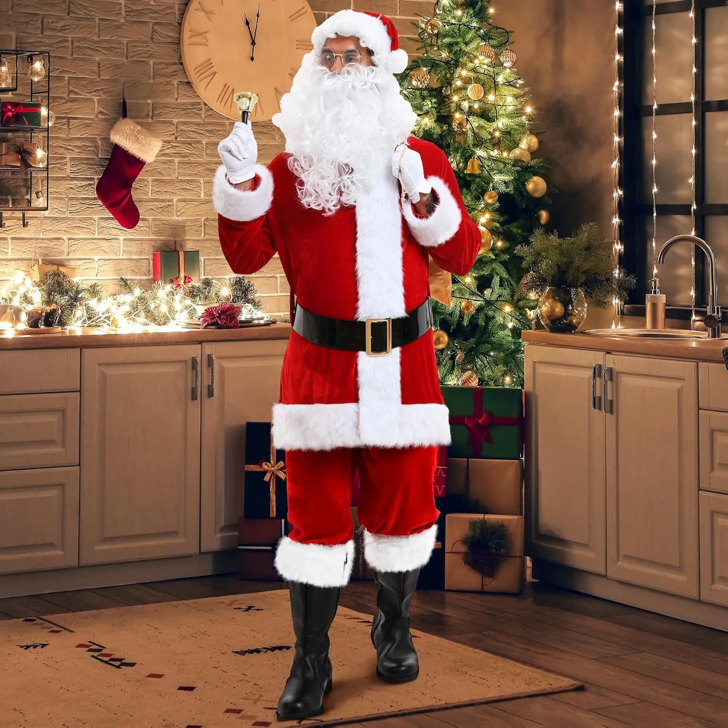 Christmas Santa Boots Men, Christmas Santa Claus Boots for Men Adult Wide Calf Costume with White Fur