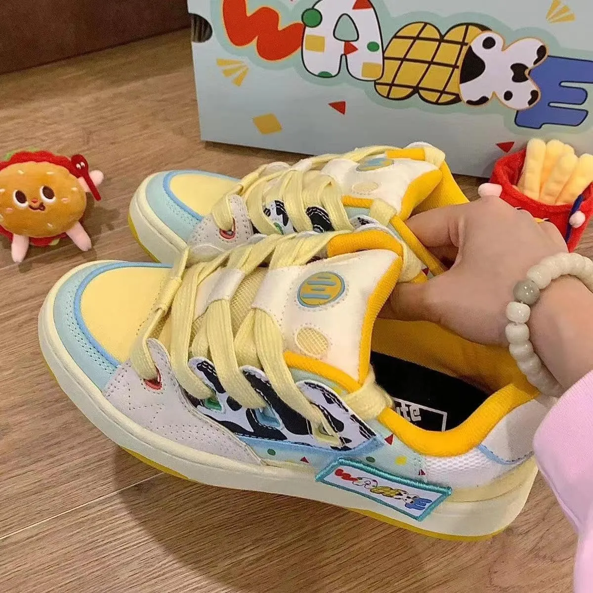 Chunky Y2K Skate Shoes for Women Girls Thick Sole Dad Cow Design Sneakers Cute Chic Casual Streetwear Footwear