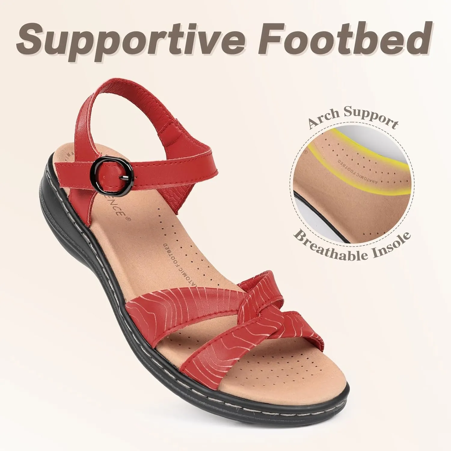 CIOR Leather Women Sandals with Arch Support, Comfortable Memory Foam Summer Beach Sandals Shoes