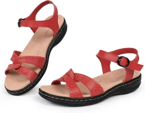 CIOR Leather Women Sandals with Arch Support, Comfortable Memory Foam Summer Beach Sandals Shoes