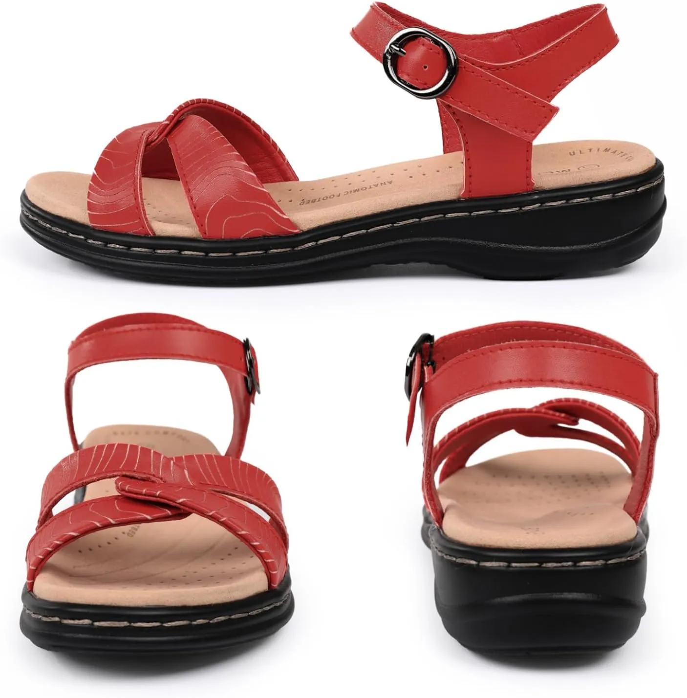 CIOR Leather Women Sandals with Arch Support, Comfortable Memory Foam Summer Beach Sandals Shoes