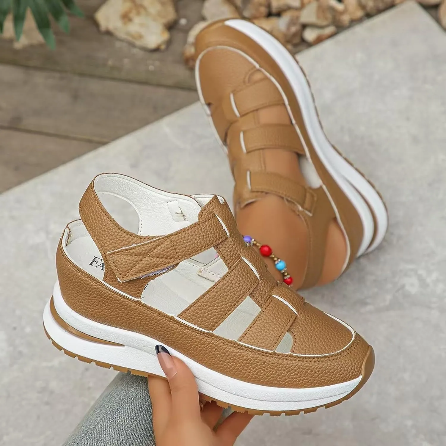 Closed Toe Platform Wedge Sandals for Women Casual Stylish Arch Support Leather Roman Sandal Summer Comfortable Orthotic Orthopedic Walking Sandals for Women
