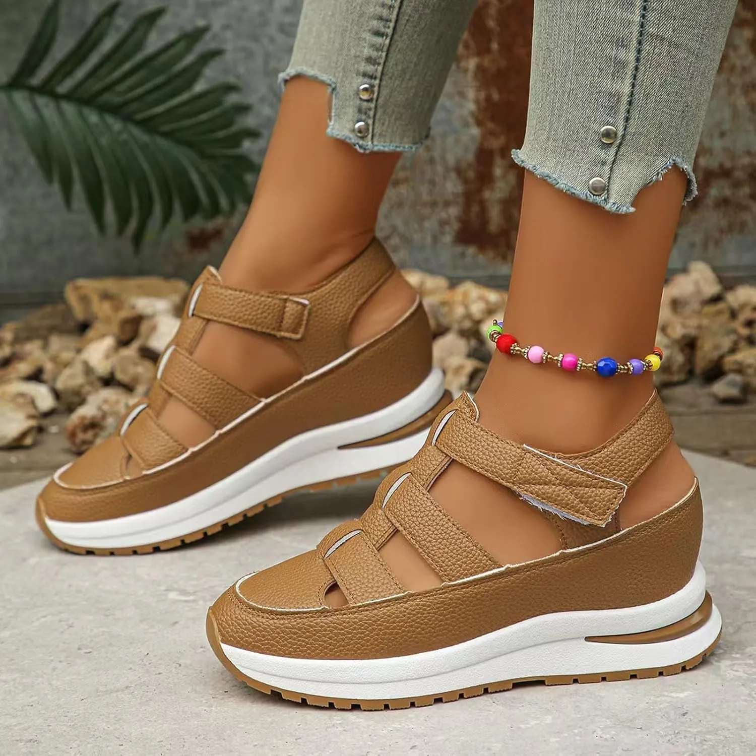 Closed Toe Platform Wedge Sandals for Women Casual Stylish Arch Support Leather Roman Sandal Summer Comfortable Orthotic Orthopedic Walking Sandals for Women