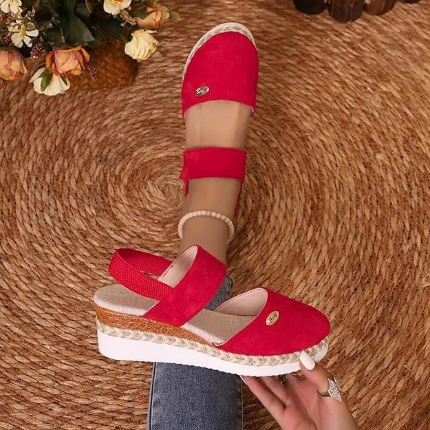 Closed Toe Platform Wedge Sandals for Women Heel Casual Womens, Women's Espadrilles Dressy Wedges Sandals, Comfortable Anti Slip Summer Shoes with Adjustable Buckle Ankle Strap