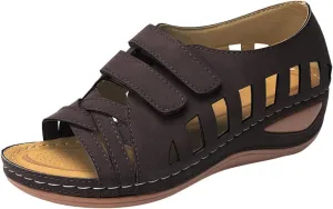 Closed Toe Wedge Sandals with Arch Support Comfortable Hollow Out Cross Strap Dress Shoes Summer Dressy Orthopedic Sandals