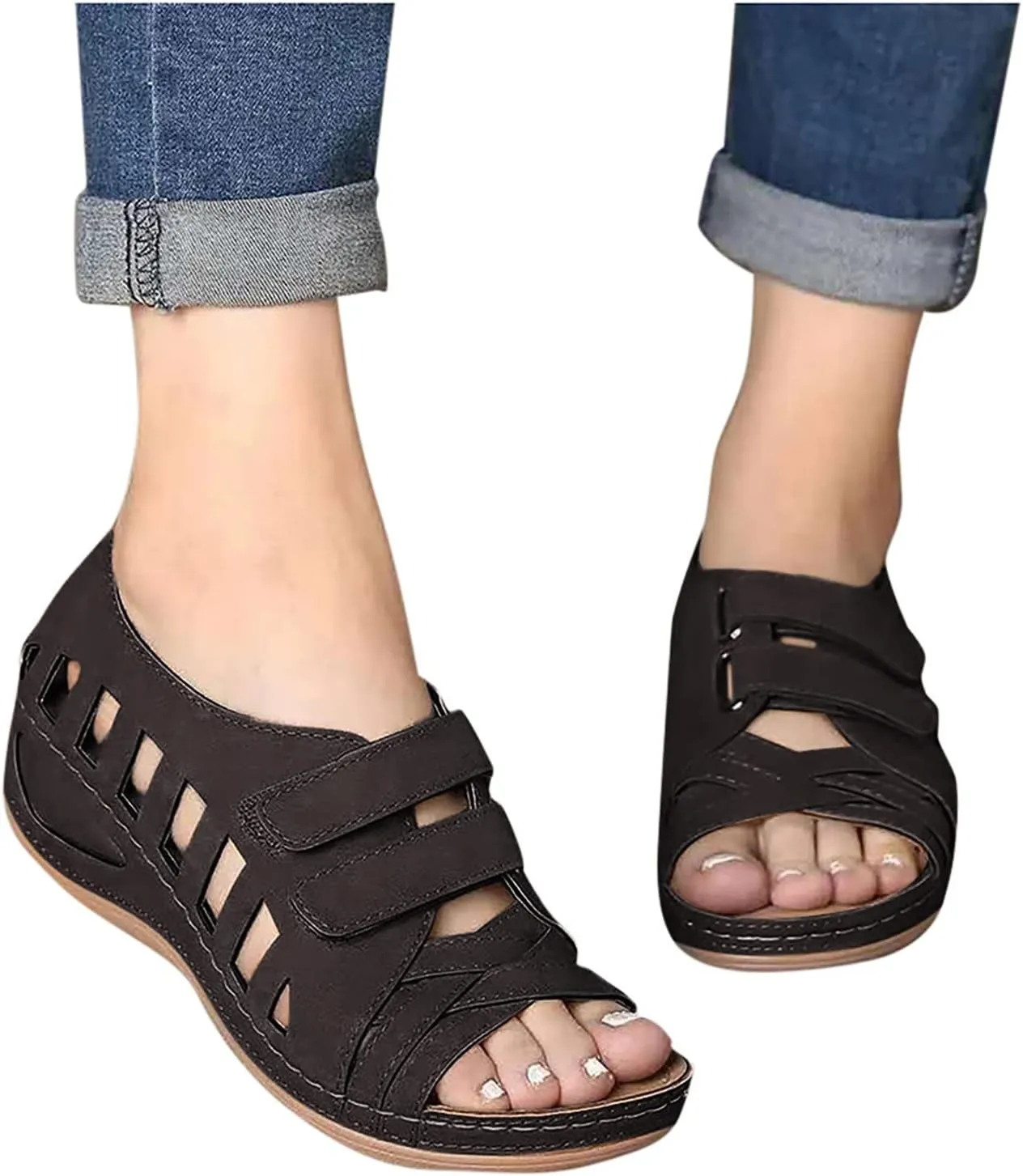 Closed Toe Wedge Sandals with Arch Support Comfortable Hollow Out Cross Strap Dress Shoes Summer Dressy Orthopedic Sandals