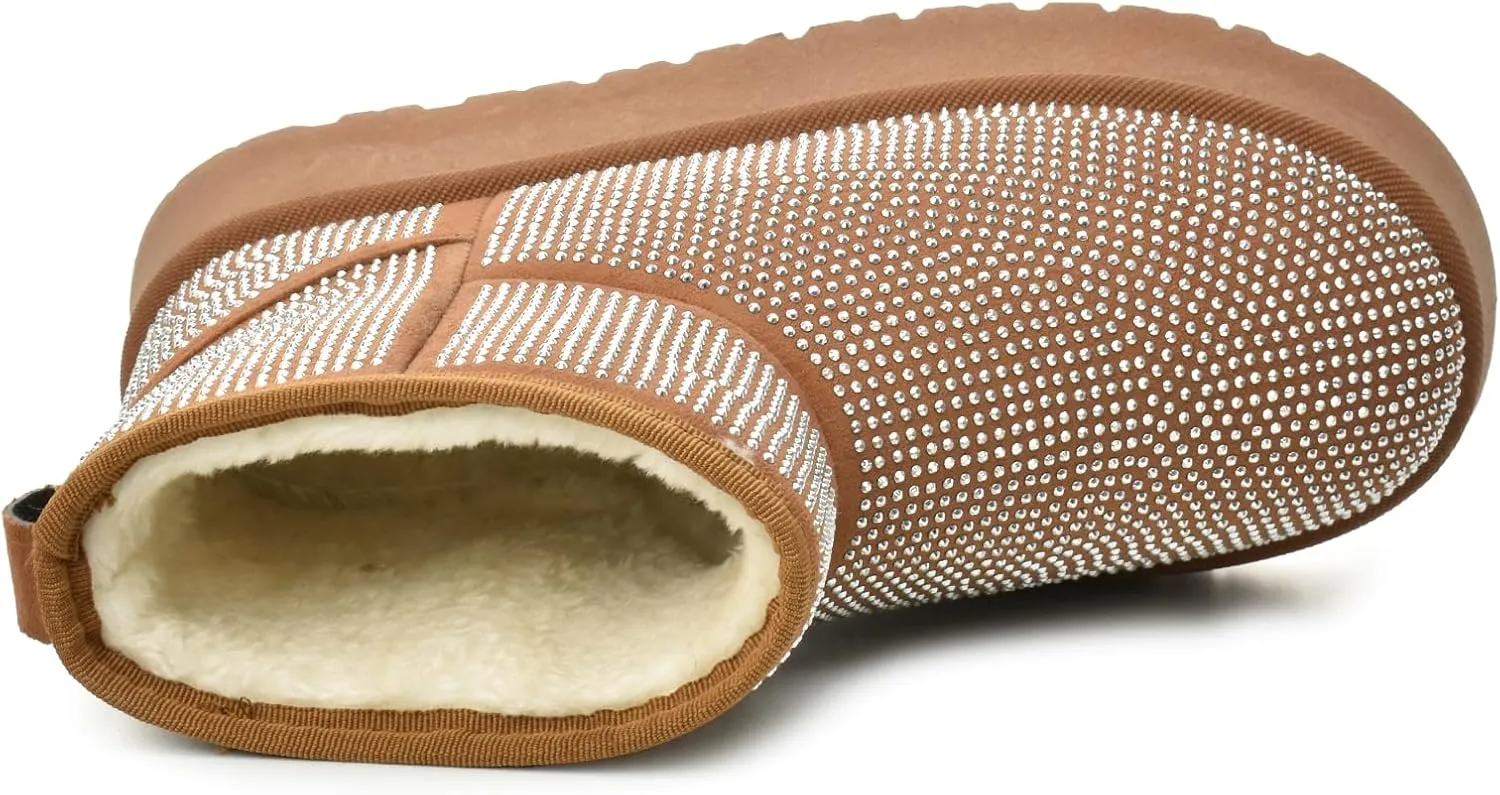 CLOUDAIR Women's Ankle Comfort Winter Boots with plush faux Fur, Stylish studded design & Durable, Slip-On trendy women's Winter Footwear