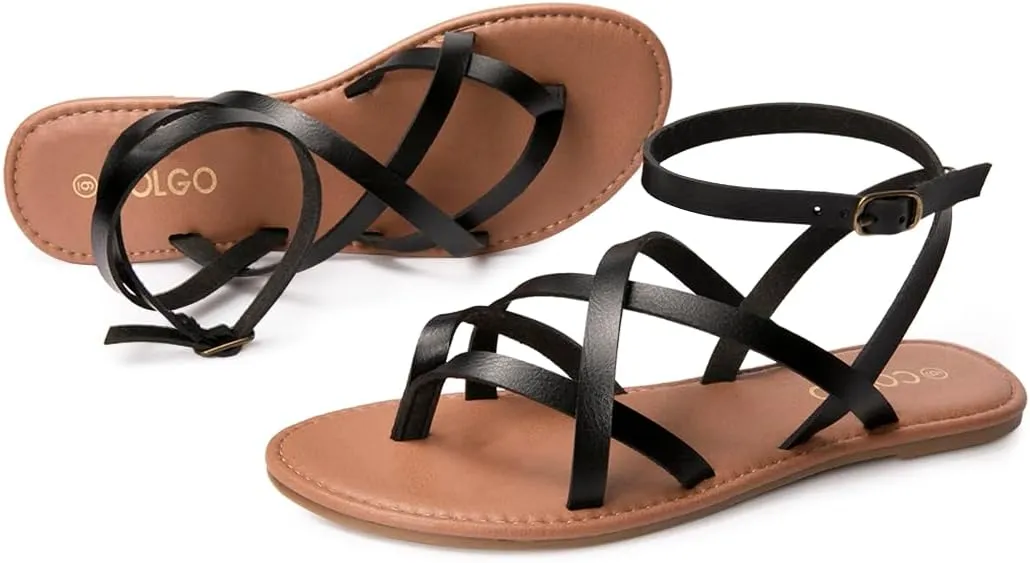 Colgo Women's Summer Strappy Flat Sandals, Adjustable Casual Fisherman Sandal with Open Toe Slingback Gladiator Sandals